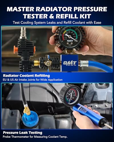 OMT 31pc Coolant Pressure Tester Kit with 23 Radiator Adapters | Master Coolant Vacuum Refill Kit, Radiator Cooling System Pressure Tester Kit with Vacuum Pump Vacuum Purge & Refill Tool - color: Black