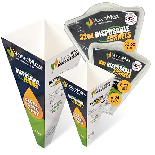 ValvoMax Disposable Funnels, 24-Pack (Combo) – Glossy Cardstock Paper Funnels for Oil Changes, Automotive Fluids, Coolant, and Household Liquids - size: Combo - Both Sizes (Pack of 24)