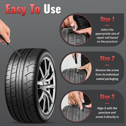 60 Pcs Tire Repair Rubber Nails Kit with 2 Sizes, Screw in Tire Plugs Tire Repair Kit with Screw, Vacuum Tire Repair Nails Screws Plug with Storagebox, for Car Truck Motorcycle