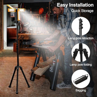 iodoo 13200mAh Rechargeable Solar Work Light,IPX4 Waterproof with Folding Stand Support and Portable Carrying Bag, 8000 Lumen Stepless Dimmable, 4 Lighting Modes, White/Warm/Warm White (Standard) - size: Orange(Standard)