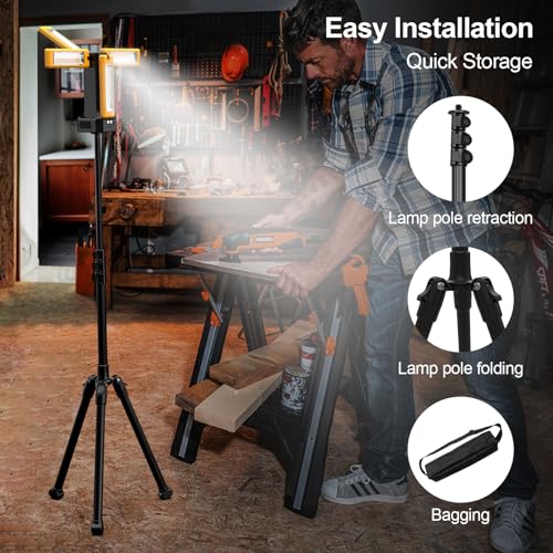 iodoo 13200mAh Rechargeable Solar Work Light,IPX4 Waterproof with Folding Stand Support and Portable Carrying Bag, 8000 Lumen Stepless Dimmable, 4 Lighting Modes, White/Warm/Warm White (Standard) - size: Orange(Standard)