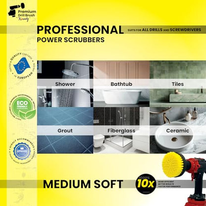 Premium Drill Brush Professional– 2in1 for Drill & Angle Grinder Medium-Soft 4 in Yellow | Scratch-Free Cleaning Brush for Tile, Grout, Bathtub, Shower, Fibreglass and Ceramic Surfaces - color: Yellow