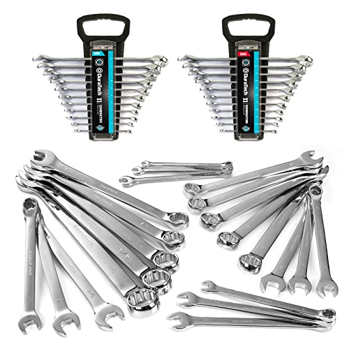 DURATECH Combination Wrench Set, SAE & Metric, 22-piece, 1/4-7/8" & 8-19mm | CR-V Steel, Organized in Wrench Holder - size: Metric&SAE (8 to 19mm & 1/4" to 7/8")