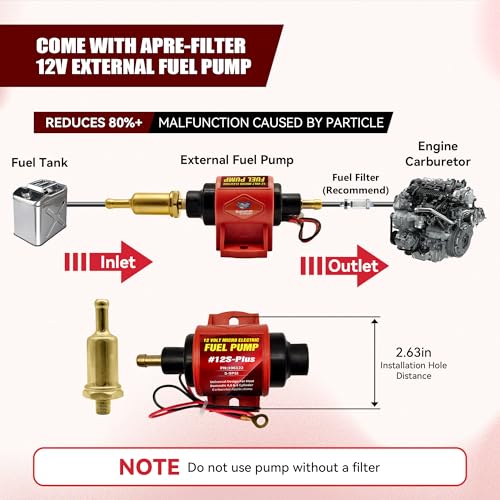 Universal 12 Volt Electric Fuel Pump 5-9 PSI, 35GPH, Super 12S Plus for Gasoline Diesel Engines with 5/16 Inch (8mm) ID Fuel Line Hose 6.56FT - color: 5-9PSI 35 GPH for Gasoline+ 6.56FT Fuel Line