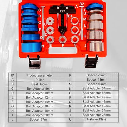 SGT Crank Bearing Camshaft Seal Installer and Remover Set,22pcs Crank Bearing Camshaft Seal,Crankshaft Camshaft Oil Seal Puller Tool Kit,Crankshaft Seal Kit for Automotive Engine Repair - color: Red