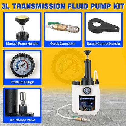 DASBET 3L Transmission Fluid Pump Kit with 12pcs ATF Adapters | Transmission Filler Pump Manual Transmission Fluid Transfer Pump w/ Pressure Gauge Automotive Transmission Dispenser Pump