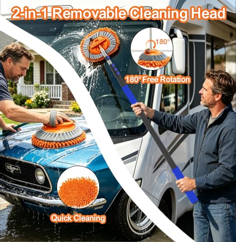 AgiiMan Car Wash Brush with Long Handle, 3-12FT Telescoping Car Cleaning Kit, Soft Bristle RV Wash Brush and Car Wash Mop for Car Truck SUV RV Boat Solar Panel House Siding Exterior Washing