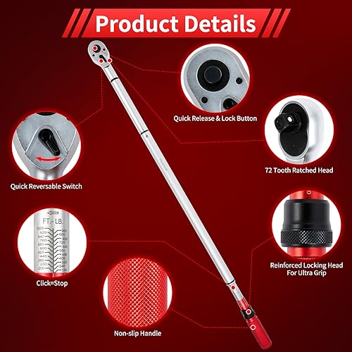 Hairich 3/4- Drive Click Torque Wrench,48 Tooth, 160-1000ft.lb/217-1356Nm | Dual-Direction Adjustable Torque Wrench, Professional Inch Pound Torque Wrench, for Maintenance Tool and Product Assembly - size: 160-1000 FT.LB