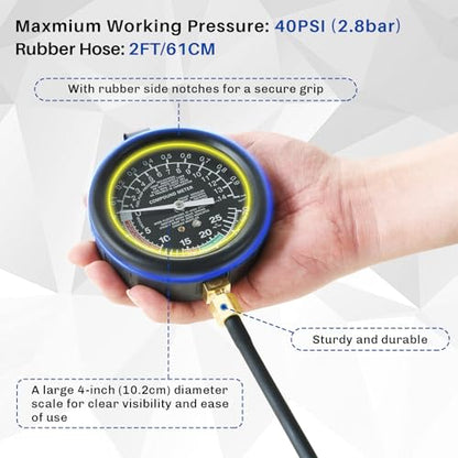 Fuel Pump and Vacuum Tester Gauge (Red) | Vacuum and Fuel Pump Tester Gauge Kit Carburetor Pressure Fuel Pressure Tester Kit Automotive Vacuum Gauge - color: Red