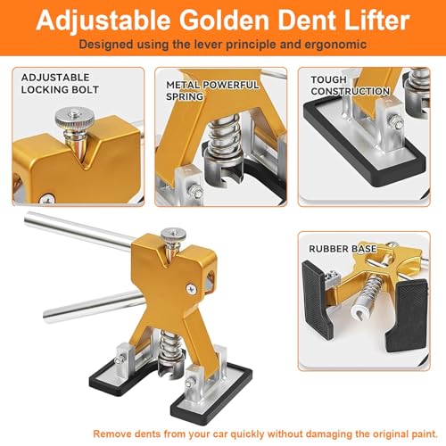 97PCS Dent Puller Kit, Paintless Dent Removal Kit for Dent Repair, Car Dent Repair Kit with Golden Lifter, Slide Hammer T-Bar, Bridge Puller, Car Dent Puller for Car Refrigerator Door Ding Repair