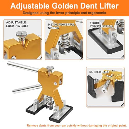 97PCS Dent Puller Kit, Paintless Dent Removal Kit for Dent Repair, Car Dent Repair Kit with Golden Lifter, Slide Hammer T-Bar, Bridge Puller, Car Dent Puller for Car Refrigerator Door Ding Repair