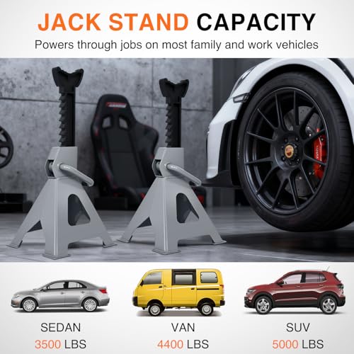 Nilight Jack Stands, 3 Ton (6,600 lbs) Capacity Heavy Duty Steel Car Lifting Stand, Adjustable Height 11.22" to 16.53", 1 Pair - size: 3T