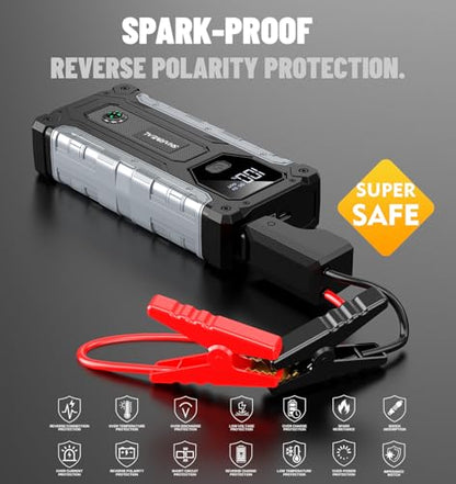 Sharmeal Car Jump Starter 6500A, Jump Starter Battery Pack for All Gas and 10.0L Diesel, 12V Portable Jump Box with LED Light - color: 6500A+Charging Cable+Charger Block