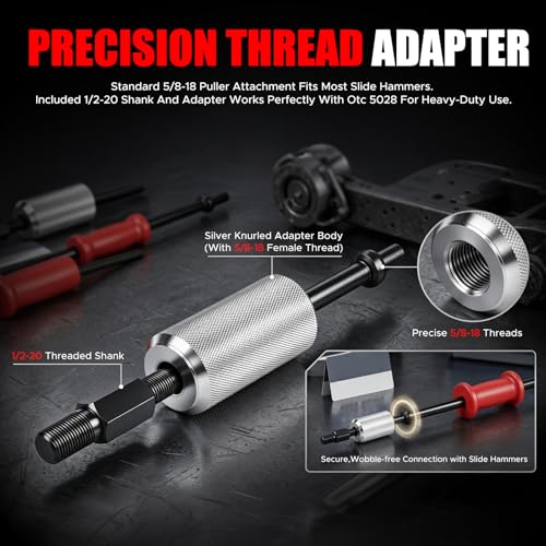 8-1/2" Tight Spot Slide Hammer Puller with 1-1/2 lb Hammer Compact Slide Hammer Set for Automotive Repair Seal & Bearing Remover Tool Compatible with OTC 5028 5/8-18 Thread for Injector