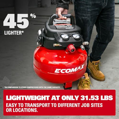 ECOMAX 6 Gallon Pancake Air Compressor 175PSI 3 CFM @ 90 PSI | Oil-Free Pump, 10 Accessories Kit, Dual Quick Couplers, for Brad Nailers, Air Tools & Tire Inflation - style: Accessories Kit