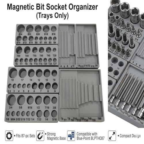 Magnetic Bit Socket Organizer, Heavy-Duty Storage Tray for 87pc Torx, Hex Bit Socket Sets, Compatible with Blue-Point BLPTHC87, Compact Toolbox Drawer Organizer