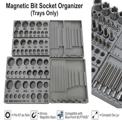 Magnetic Bit Socket Organizer, Heavy-Duty Storage Tray for 87pc Torx, Hex Bit Socket Sets, Compatible with Blue-Point BLPTHC87, Compact Toolbox Drawer Organizer