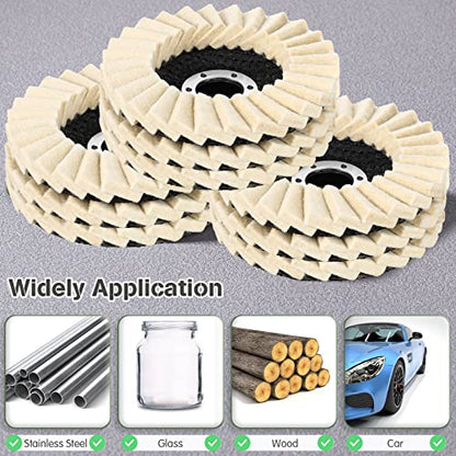 Tarpop 12 Pcs Angle Grinder Buffing Wheel Stainless Steel Polishing Kit Include 9 Pcs Felt Flap Disc 4-1/2 x 7/8 Inch Arbor Buffing Wheel and 3 Polishing Compound for Angle Grinder