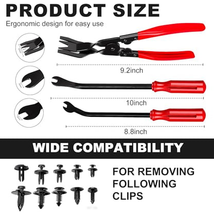3 PCS Clip Removal Tool,Clip Pliers Fastener Remover,Car Trim Rivet Removal Pry Tool for Automotive Door Panel,Upholstery,Dashboard Red - color: red