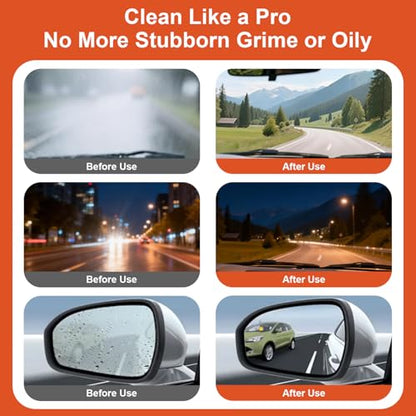 Glass Oil Film Remover for Car, Automotive Oil Film Cleaning Brush for Car Windshields and Windows, Removes Oil Film & Smudges, Improve Windshield Clarity and Visibility for Safe Driving (100ml)
