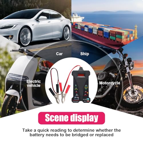 Car Battery Tester, 12V Digital Battery Tester Voltmeter with LCD Display & LED Indication, Alternator Charging System Analyzer, Universal Automotive Batteries Monitor for Cars, SUVs, Trucks