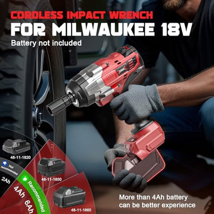 DIYtoolifz Cordless Impact Wrench 1/2 inch Compatible with Milwaukee 18v Battery, 1700 Ft-lbs High Torque Impact Driver, Electric Impact Gun with 4 Modes & LED Light for Car, Truck, Mower(Bare Tool) - size: 1/2 inch, style: Compatible with Milwaukee 18V B