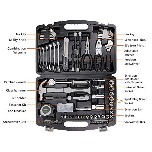 Amazon Basics 131-Piece General Household Hand Tool Set with Storage Case for Home Repair, Portable - size: 131-Piece