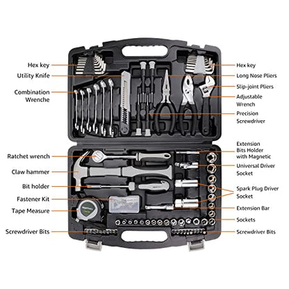 Amazon Basics 131-Piece General Household Hand Tool Set with Storage Case for Home Repair, Portable - size: 131-Piece
