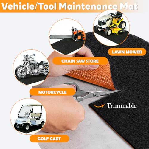 Garage Mats for Floor 17'x7'4" - Premium Felt & Non-Slip Rubber Oil Spill Drip Resistant Driveway Garage Protector, Trimmable Auto Trunk Liner, Parking Mats for Under SUV Sports Car, Black Orange | Safety Anti-slip, Absorbs and Contain Water Grease, No Le