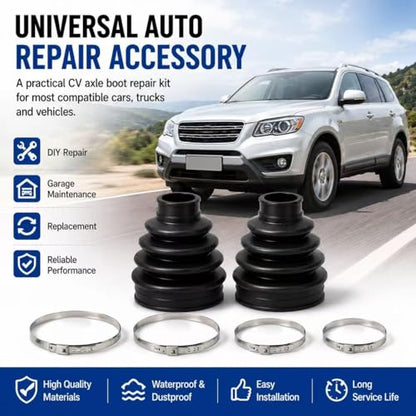 2PCS CV Boot Kit, Universal CV Axle Boot Repair Kit with 4 Stainless Steel Clamps, Waterproof Dustproof CV Joint Boot for Axle Shaft 19mm-24mm