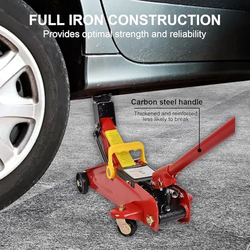 AA095 2 Ton Hydraulic Floor Jack, Low Profile Trolley Service Jack with 5.7"-13" Lifting Range, Heavy Duty Steel Car Jack for Garage & Repair, Red - color: Red, style: 2 ton