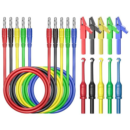 Goupchn 4mm Banana to Banana Plug Test Leads Kit, 15PCS Five Colors | Alligator Clips, Insulation Wire Piercing Probes, For Multimeter, Automotive Diagnostic Testing