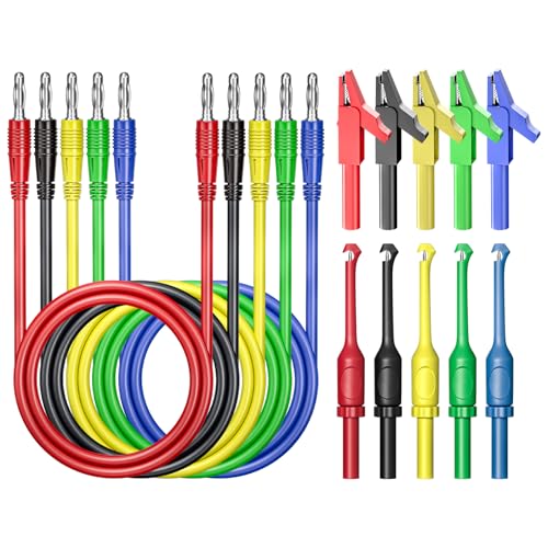 Goupchn 4mm Banana to Banana Plug Test Leads Kit, 15PCS Five Colors | Alligator Clips, Insulation Wire Piercing Probes, For Multimeter, Automotive Diagnostic Testing