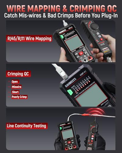 KAIWEETS 3-in-1 Multimeter & Cable Tracer Kit, Auto-Ranging Digital Multimeter with True RMS 4000 Counts, RJ45/RJ11 Wire Tracing & NCV Voltage Detector for Electricians, Home DIY & Auto Repair KMF-01