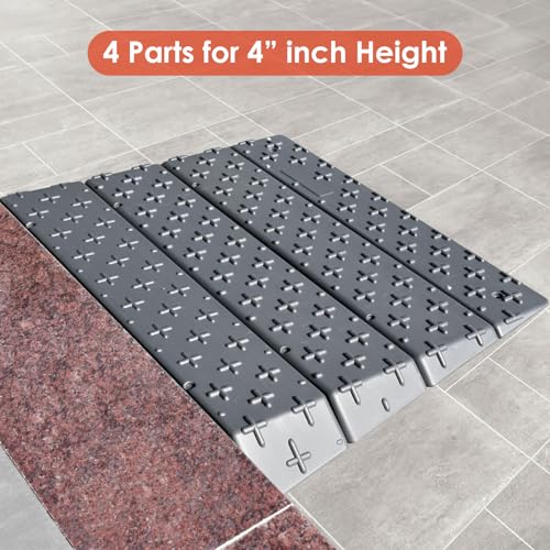 1", 2", 3", 4" inch Rise Assemble Threshold Ramp, 4-Piece Design Durable HDPE Extensible Doorway Ramps, Detachable Portable Wheelchair Ramps (1"-4" Assemble Ramp)