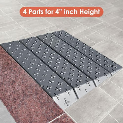 1", 2", 3", 4" inch Rise Assemble Threshold Ramp, 4-Piece Design Durable HDPE Extensible Doorway Ramps, Detachable Portable Wheelchair Ramps (1"-4" Assemble Ramp)