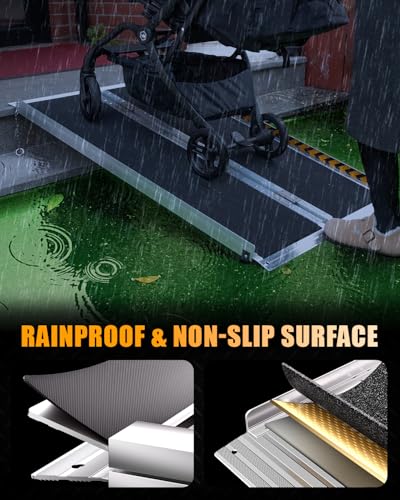 VNN Portable Wheelchair Ramp 4FT, Non-Slip Aluminum Ramps for Wheelchairs for Home, Handicap Wheelchair Ramps for Home Steps, Aluminum Loading Dock Plates, Doorways, Black - size: 4FT (Usable height 4-12 inch)