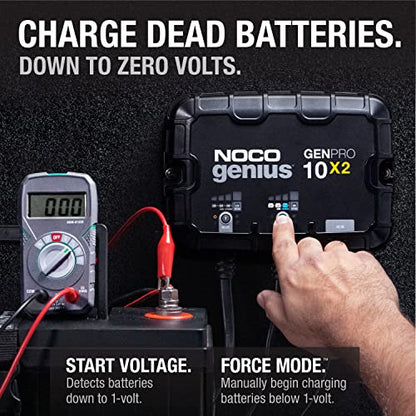 NOCO Genius GENPRO10X2: 2-Bank, 20A Onboard Battery Charger - 10A Per Bank, 12V Waterproof Marine Charger with Overcharge Protection & Temperature Compensation – for Lead-Acid & Lithium Batteries - size: 20A (10A per Bank)