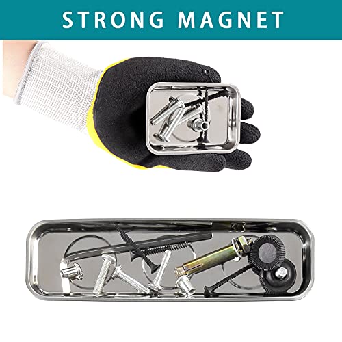 8 Pieces Magnetic Trays Set Stainless Steel Magnet Tool Tray Parts Holder for Screws, Sockets, Bolts, Pins, Mechanic's and Automotive - size: 8 Pieces Set (3.7" x 2.5" + 8.9" x 2.5")