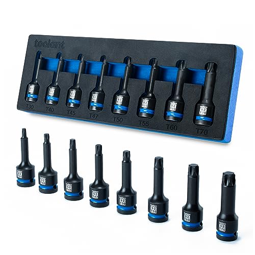 toolant 1/2-Inch Drive T30-T70 Impact Torx Socket Set, 8-Piece | S2 steel one-piece sockets feature manganese phosphate coating, pin holes, and laser-etched markings - size: T30 to T70
