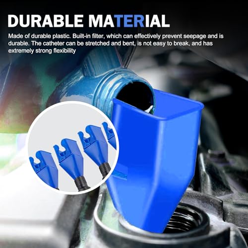 4Pcs Flexible Funnel Drain Tool, Foldable Extendable Hose, Square Card Design No-spill Oil Funnel, Universal for Car Motorcycle (Blue)