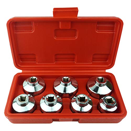 Heavy Duty 7-Piece Oil Filter Cap Wrench Tool Kit Can Last For Ever Includes 24mm,27mm,29mm,30mm,32mm,36mm,38mm Socket Set Compatible with Mercedes Benz, VW, BMW and More Oil Filter Housing - color: Silver Steel