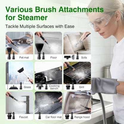 Steam Cleaner with 15-in-1 Kit, 2500W Steamer for Home & Car Detailing | 14.8ft Extended Reach, 15s Fast Heat-Up, 6-Level Adjustable, ANSI Z87.1 Safety Goggles, 45 Mins Steam, Green - color: Green