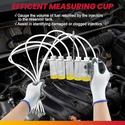 DASBET 6 Cylinder Diesel Injector Flow Meter Diagnostic Set | Cylinder Common Rail Adaptor Test Tool Leak Off Tester Kit Measure Return Fuel Flow on Common Rail Injectors