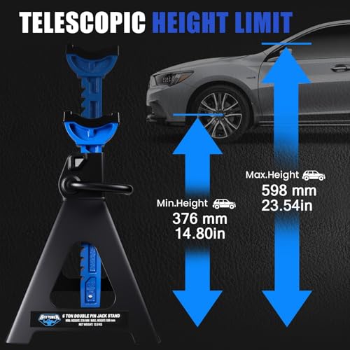Jack Stands 6 Ton with Double Locking, 12000 lb Capacity, Heavy Duty Car Jack Stands with Rubber Pads, Adjustable for Lifting SUV, Pickup Truck Garage, 1 Pair Blue and Black - style: 6T Double Pin Locking with Rubber Pads