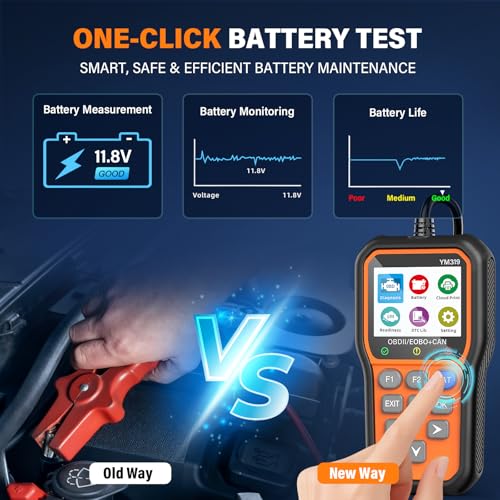BluSon YM319 OBD2 Scanner Diagnostic Tool with Battery Tester, Check Engine Fault Code Reader with Live Data, Cloud Printing, DTC Lookup, Freeze Frame, Scan Tool for All OBDII Protocol Cars Since 1996 - color: Orange