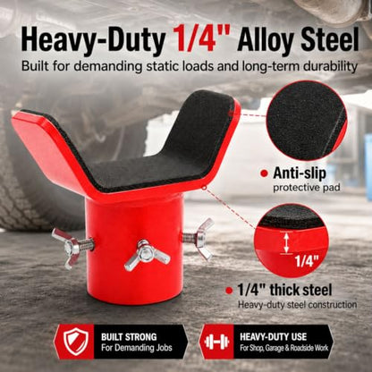 Bottle Jack Adapter with Triple-Lock, Fits 8-20 Ton Bottle Jacks up to 2.1" Ram Diameter, Heavy Duty 1/4" Steel Saddle for 3" to 5" Round Axle Tubes, for RVs, Trucks and Trailers - color: Red (10–20T)