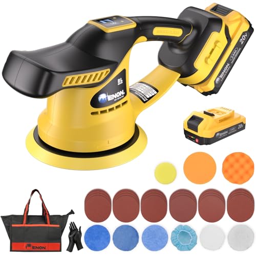 Brushless Car Buffer Polisher, 6 Inch Cordless Car Buffer Polisher Kit Dual Action Random Orbital Polishing with 6-Speed 2300-6000RPM for Auto Detailing, Waxing & Paint Correction - color: Yellow(with Battery and Charger)