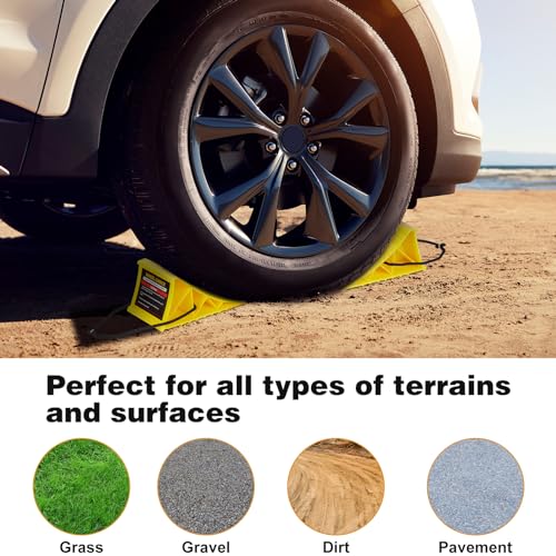 PAHTTO Wheel Chocks, 4Pack Heavy Duty Wheel Chocks with Rope for Easy Removal, Durable, Non-Slip, Hard Plastic Wheel Chocks for, RV, Camper, Effective in Keeping Your Vehicle in Place, Yellow - color: Yellow