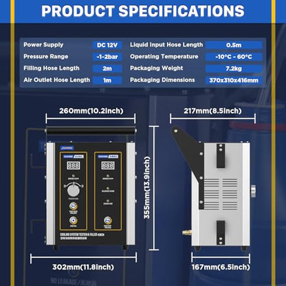 AUTOOL Coolant Pressure Tester Kit, Coolant Vacuum Refill Kit Radiator Cooling System Pressure Tester Kit, Vacuum Fill Coolant Tool, Vacuum Leak Tester
